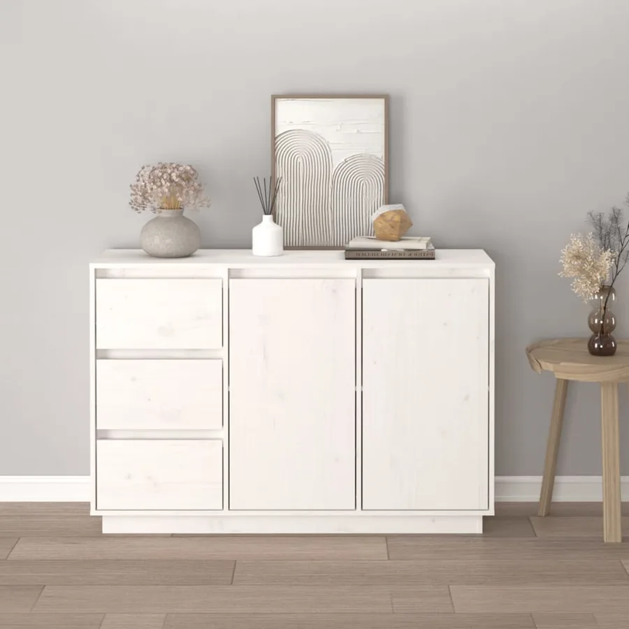 Buffet Blanc 111x34x75 cm Bois massif de pin - 3