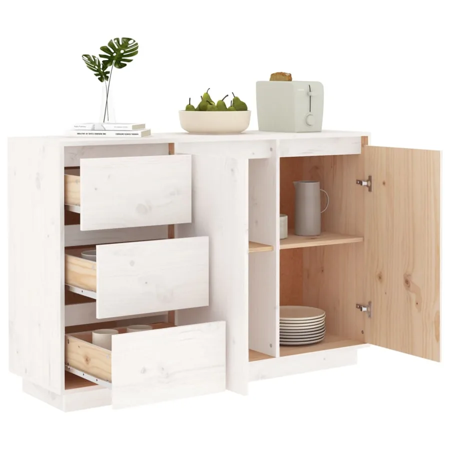 Buffet Blanc 111x34x75 cm Bois massif de pin - 4