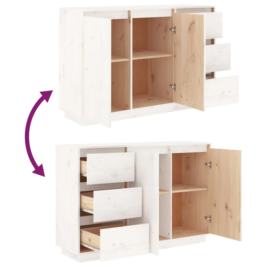 Buffet Blanc 111x34x75 cm Bois massif de pin - 5