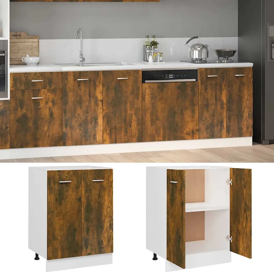Meuble bas "Lyon" Chêne fumé 60 x 46 x 81,5 cm Bois d'ingénierie - 3