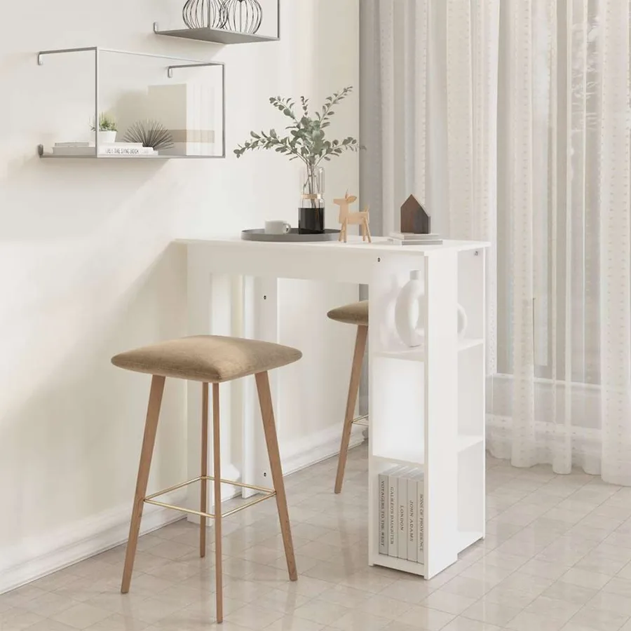 Table de bar et étagère Blanc 102x50x103,5 cm Bois d'ingénierie - 6