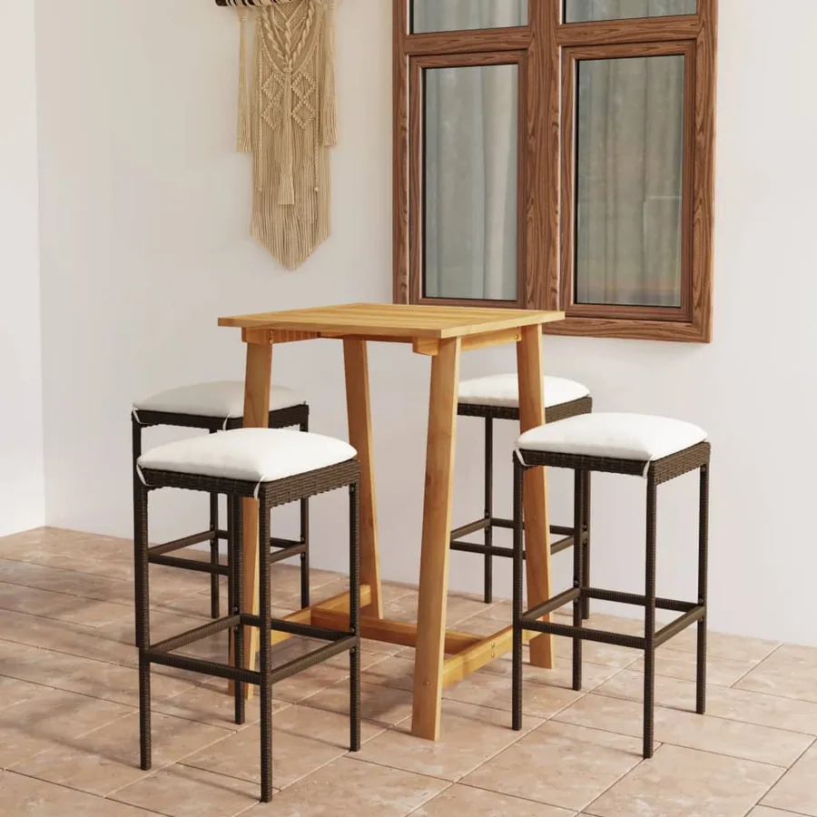 Ensemble de bar de jardin avec coussins 5 pcs Marron