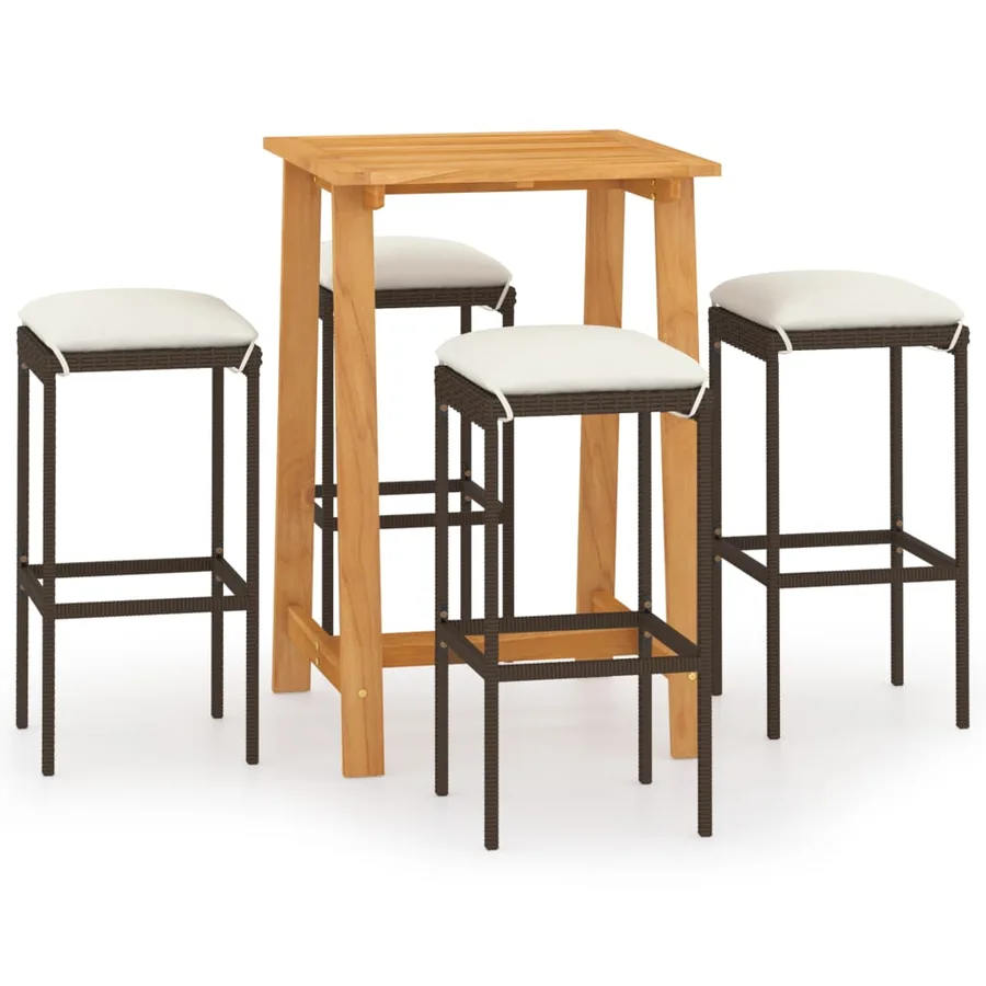 Ensemble de bar de jardin avec coussins 5 pcs Marron - 2