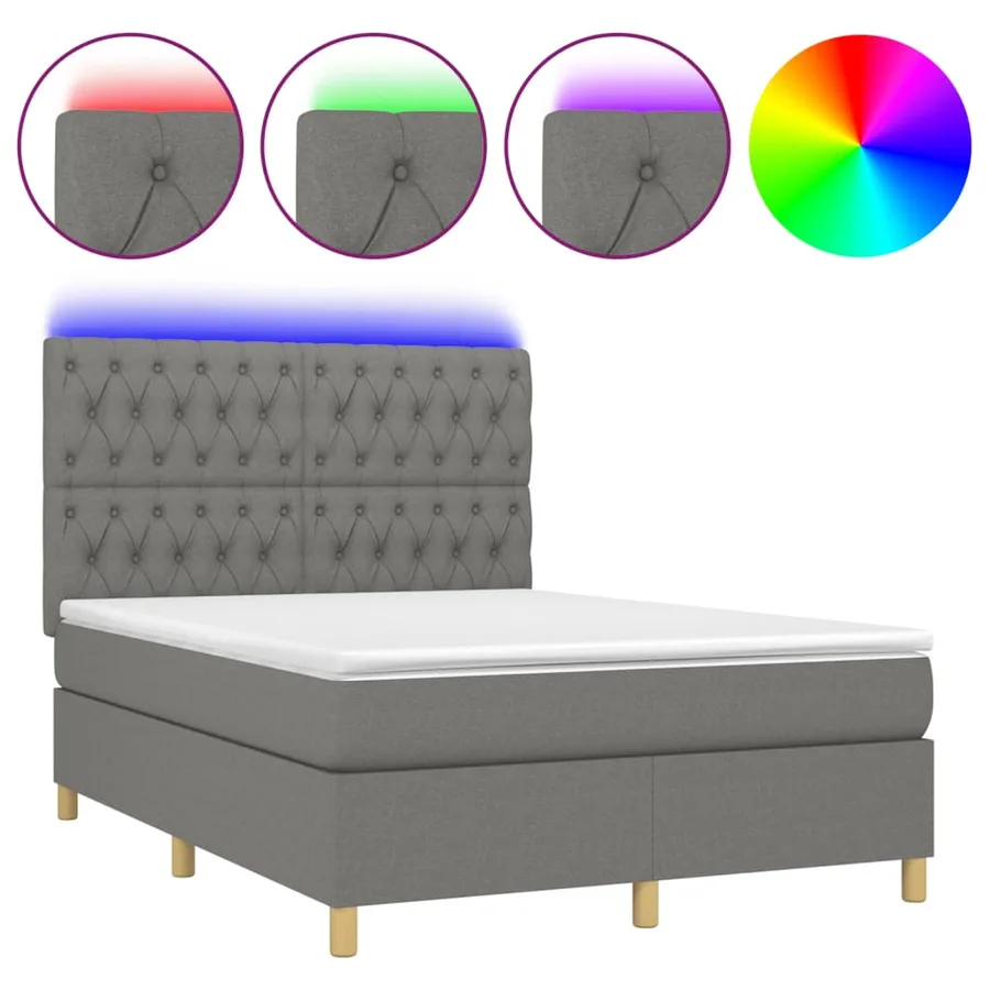 Sommier à lattes de lit et matelas et LED Gris foncé 140x190 cm - 2
