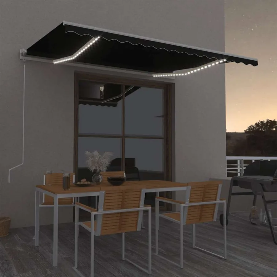 Auvent automatique et capteur de vent LED 450x350 cm Anthracite