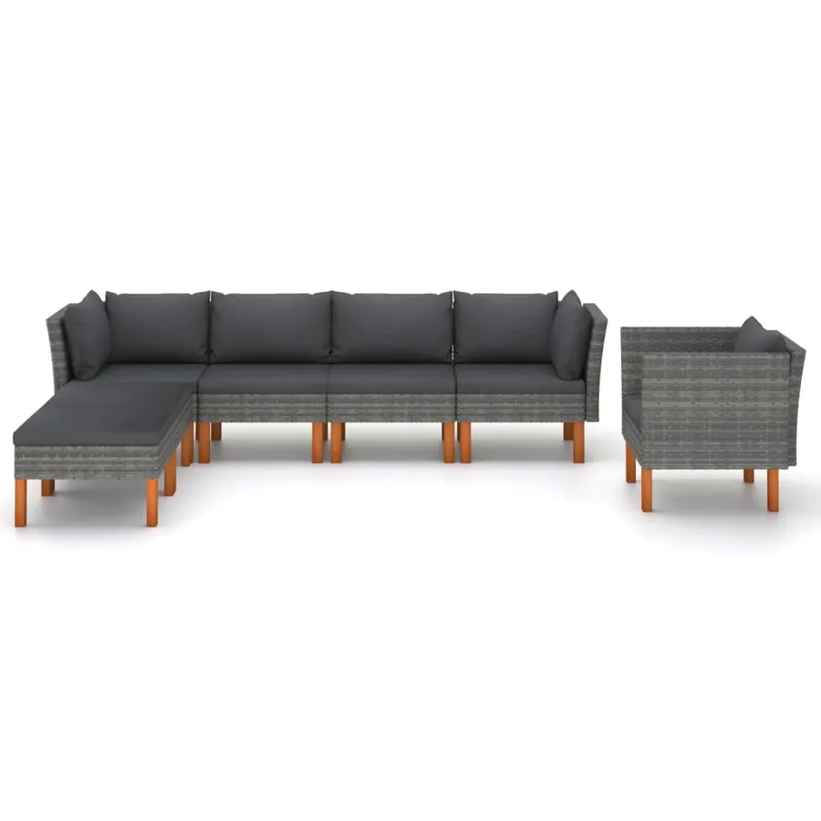 Salon de jardin 7 pcs Résine tressée et bois d'eucalyptus Gris - 2