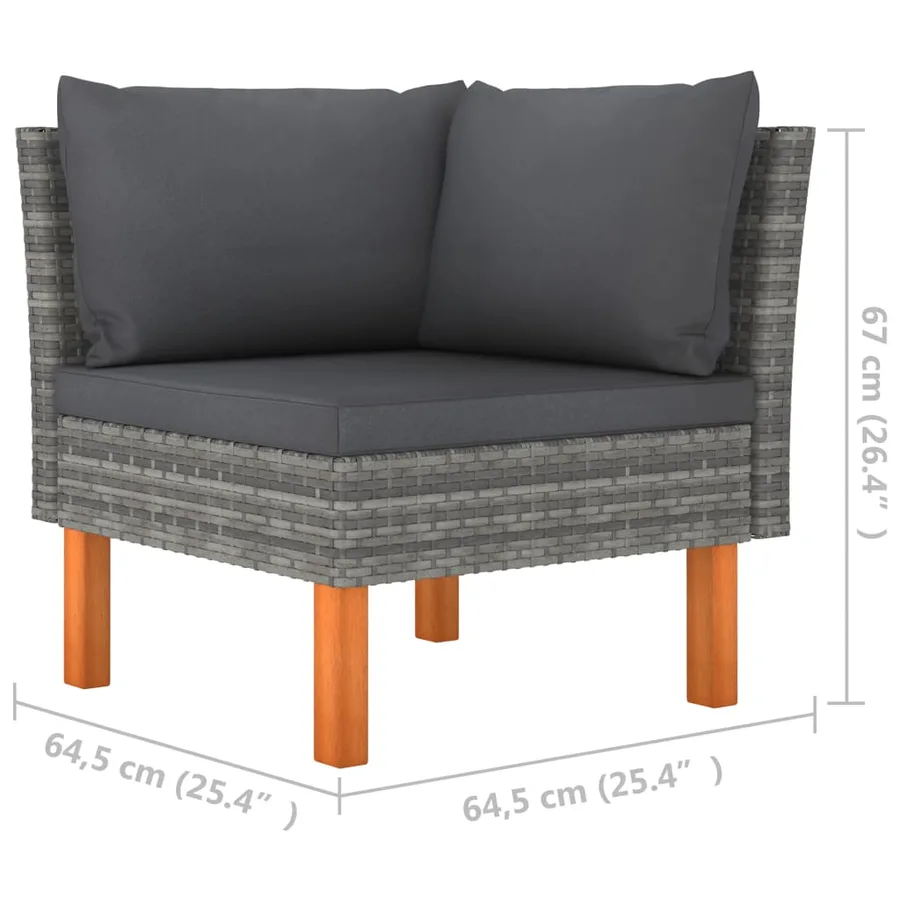 Salon de jardin 7 pcs Résine tressée et bois d'eucalyptus Gris - 7