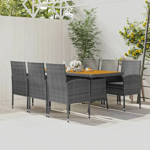 Ensemble à manger d'extérieur 7 pcs Résine tressée Gris