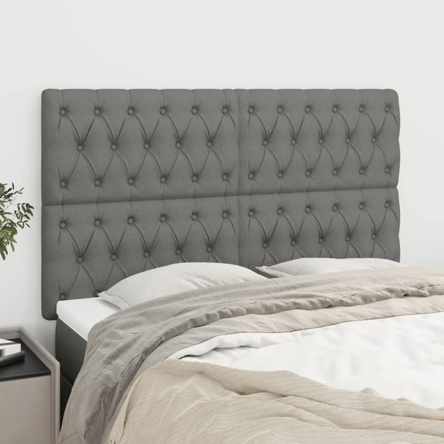Tête de lit Gris foncé 144 x 7 x 118/128 cm Tissu