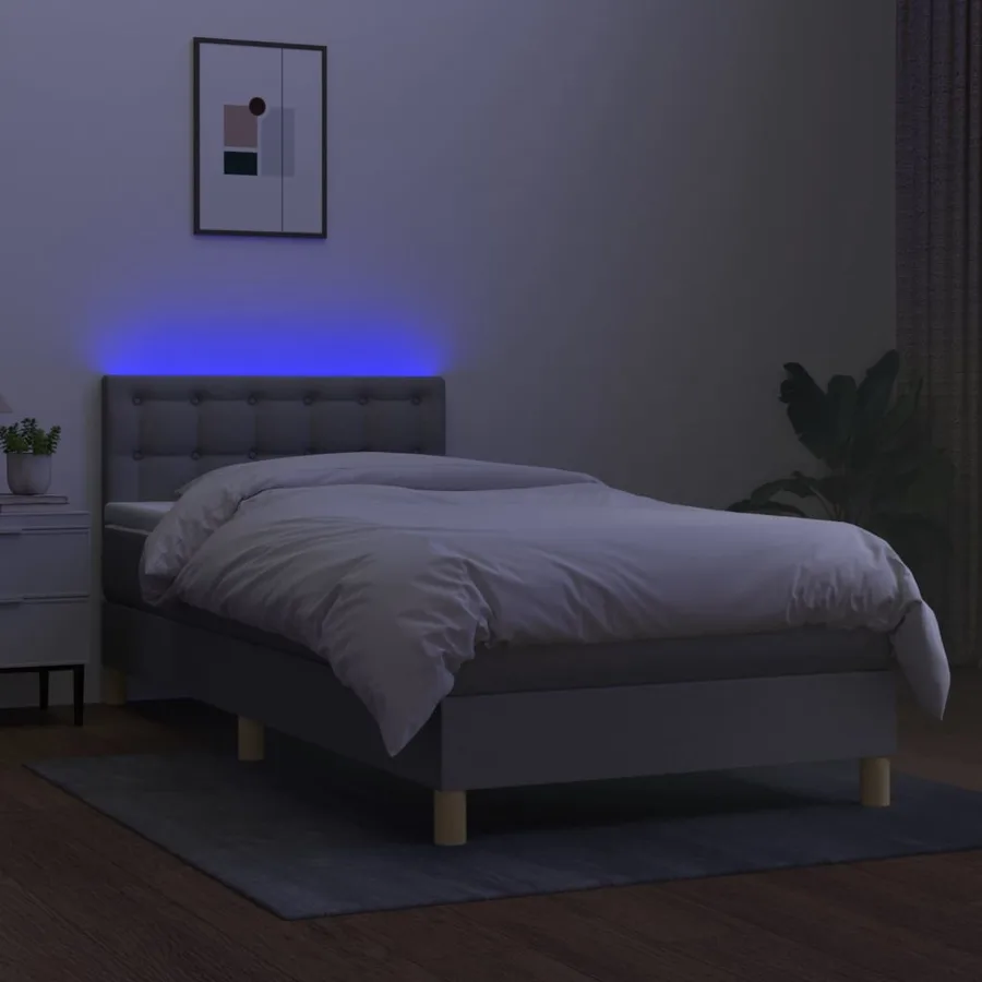Sommier à lattes de lit avec matelas et LED Gris clair 90x190cm - 4
