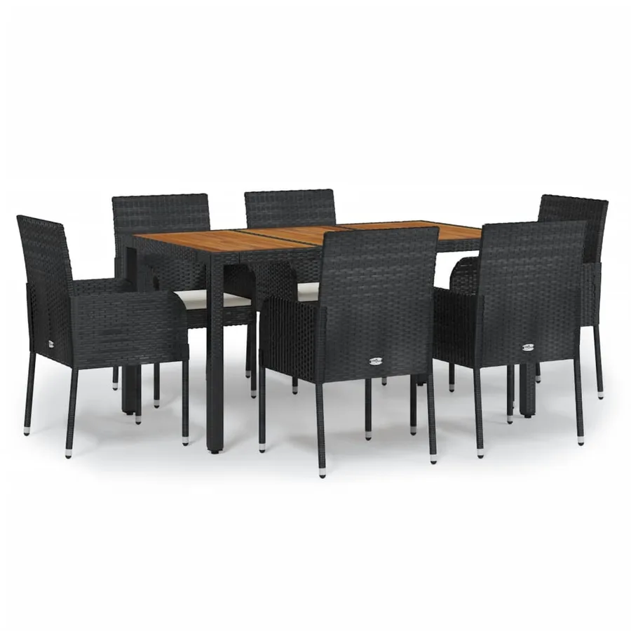 Ensemble à manger de jardin coussins 7pcs Noir Résine tressée - 2