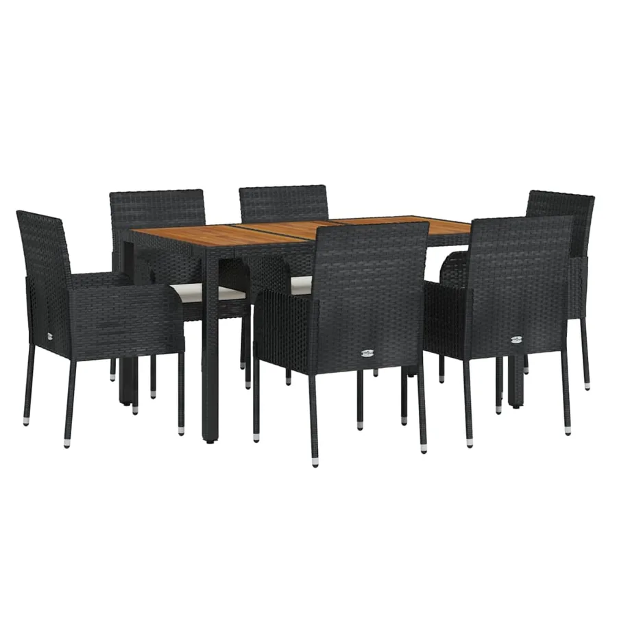 Ensemble à manger de jardin coussins 7pcs Noir Résine tressée - 3