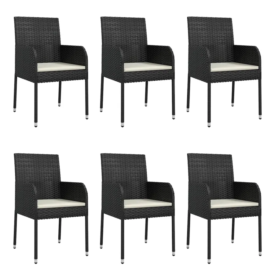 Ensemble à manger de jardin coussins 7pcs Noir Résine tressée - 4