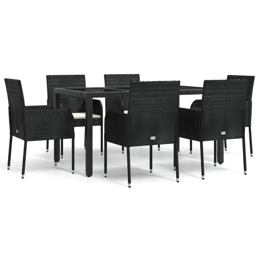 Ensemble à manger de jardin coussins 7pcs Noir Résine tressée - 2