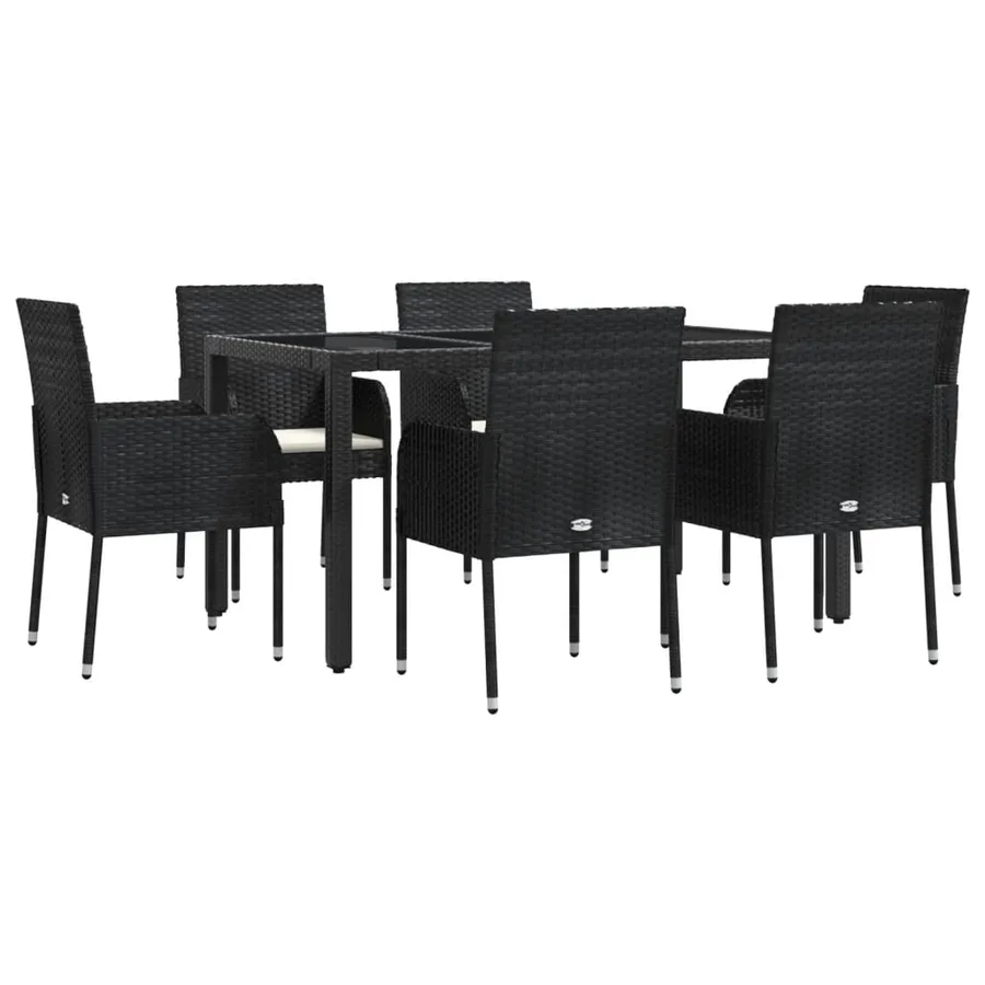 Ensemble à manger de jardin coussins 7pcs Noir Résine tressée - 3