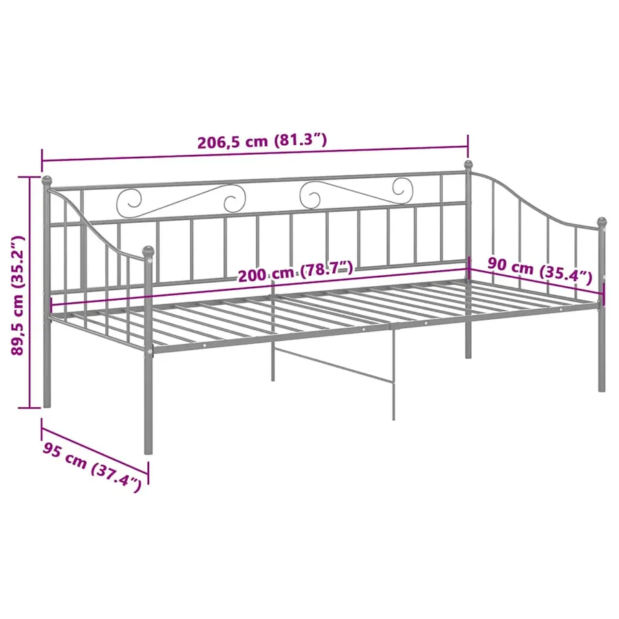 Cadre de canapé-lit sans matelas gris métal 90x200 cm - 8