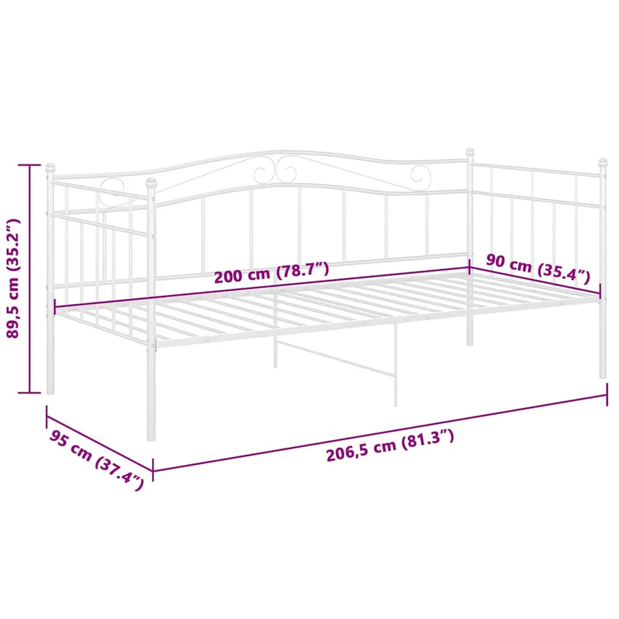 Cadre de canapé-lit sans matelas blanc métal 90x200 cm - 8