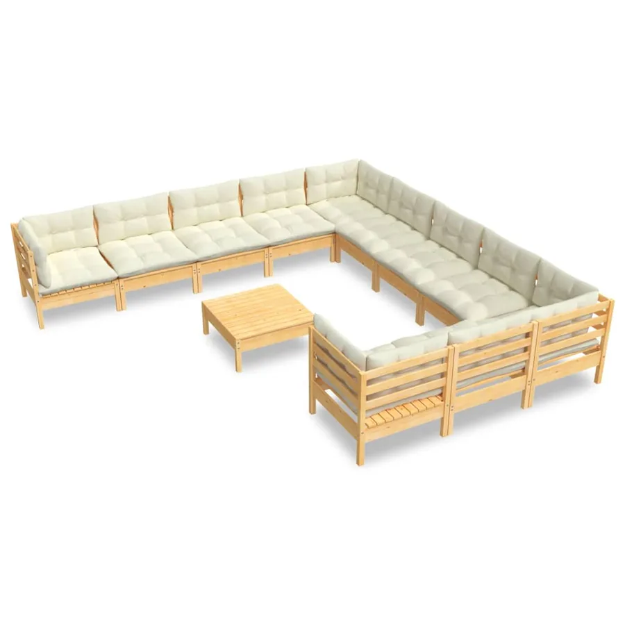 Salon de jardin 12 pcs avec coussins crème Bois de pin - 2