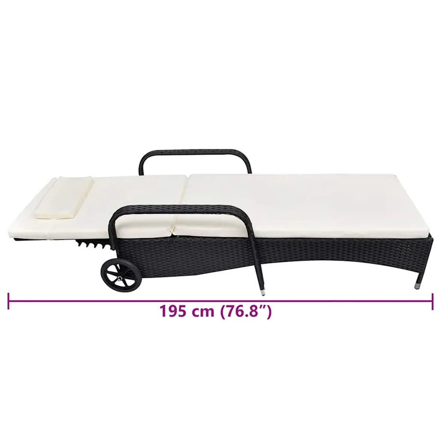 Chaise longue avec coussin et roues Résine tressée Noir - 11