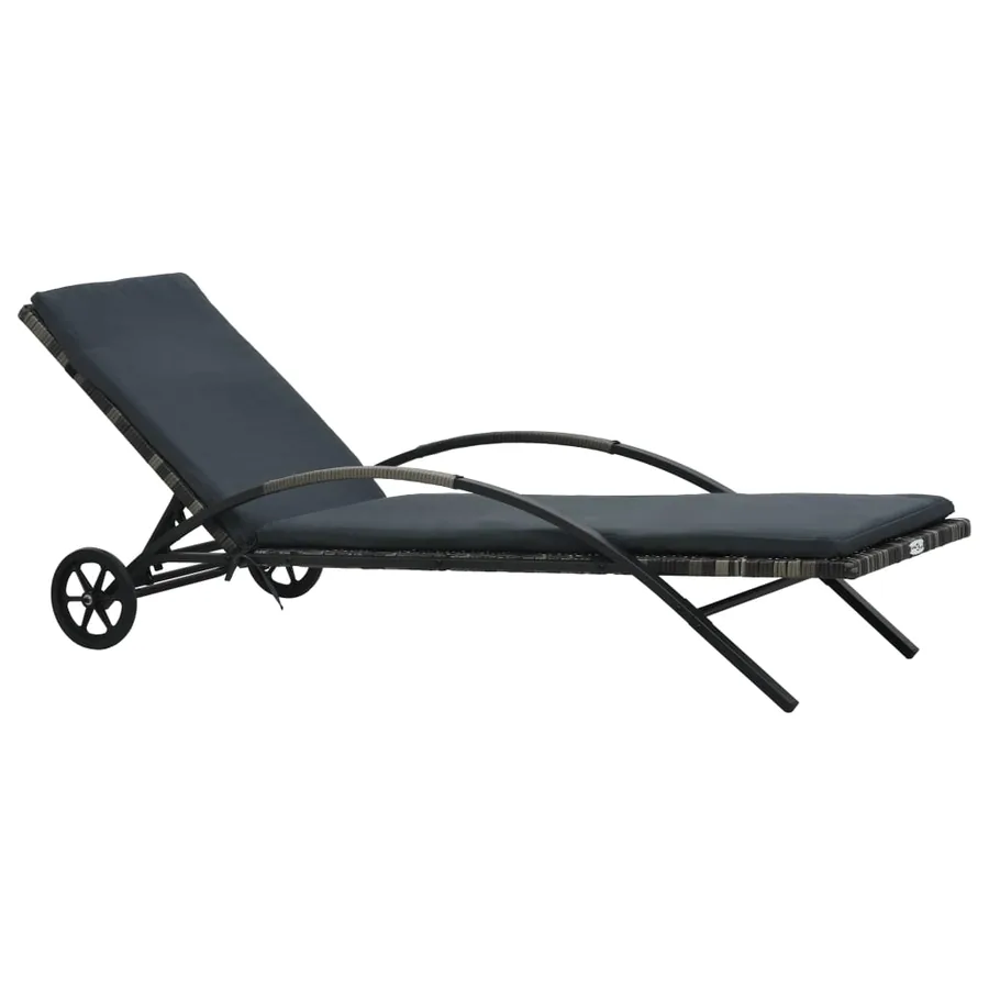 Chaise longue avec coussin et roues Résine tressée Noir - 12
