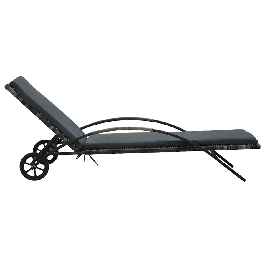 Chaise longue avec coussin et roues Résine tressée Noir - 13