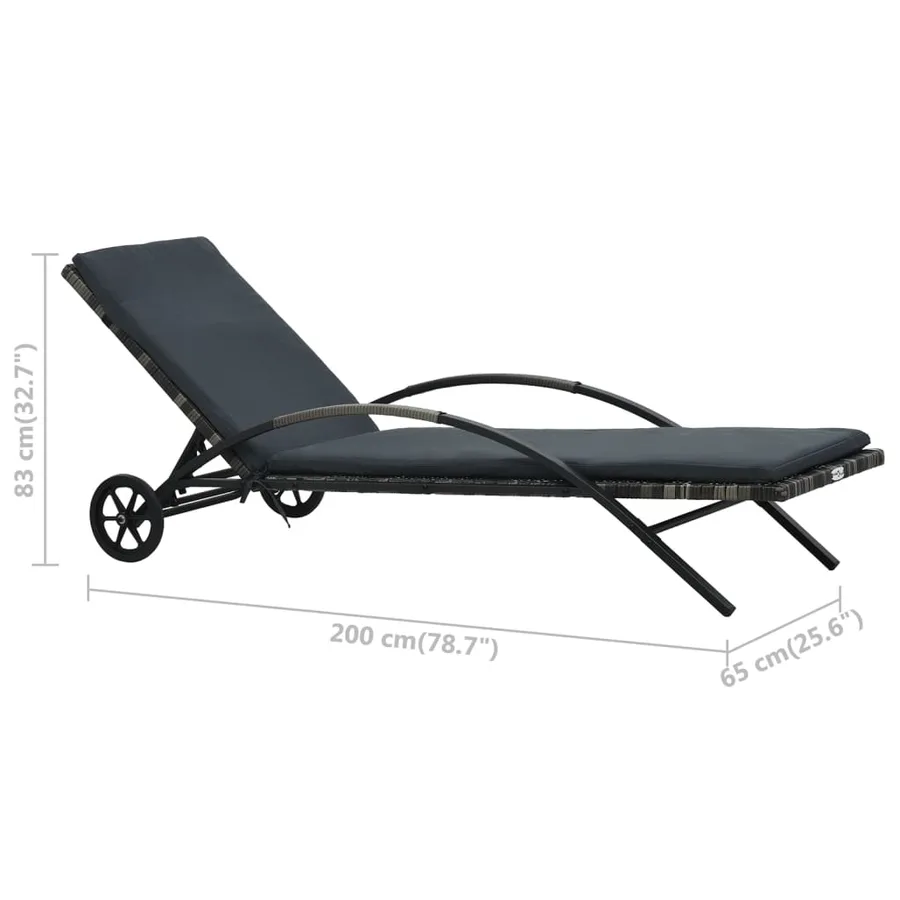 Chaise longue avec coussin et roues Résine tressée Noir - 18