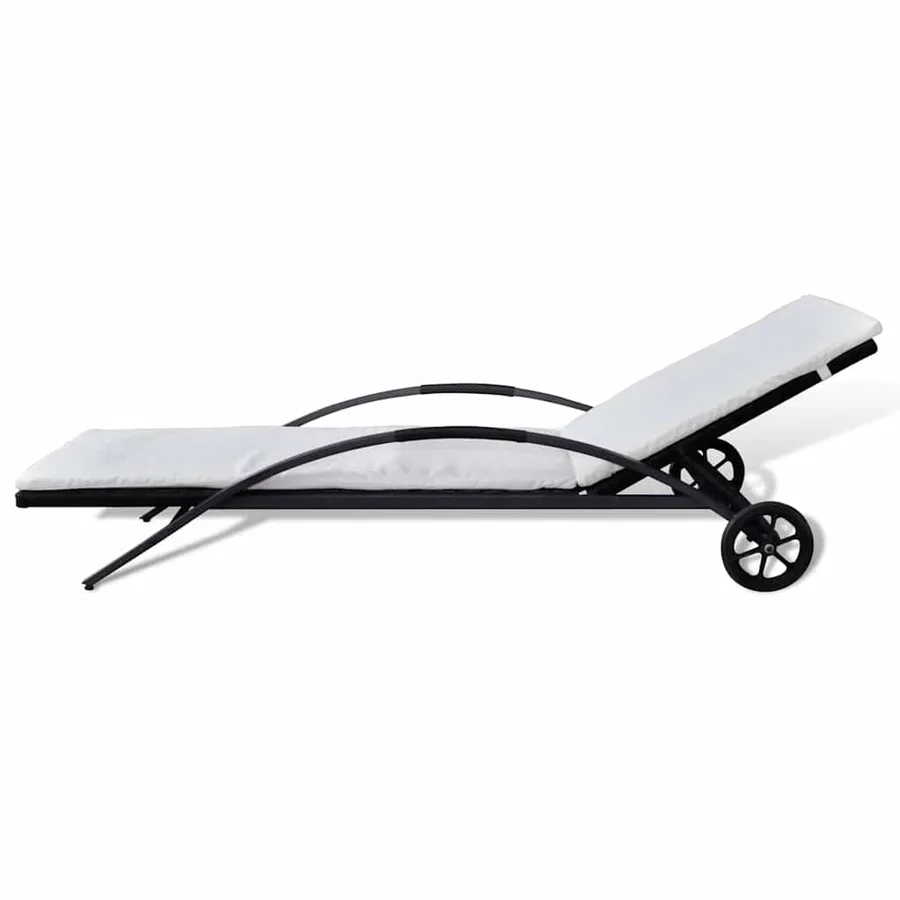 Chaise longue avec coussin et roues Résine tressée Noir - 3