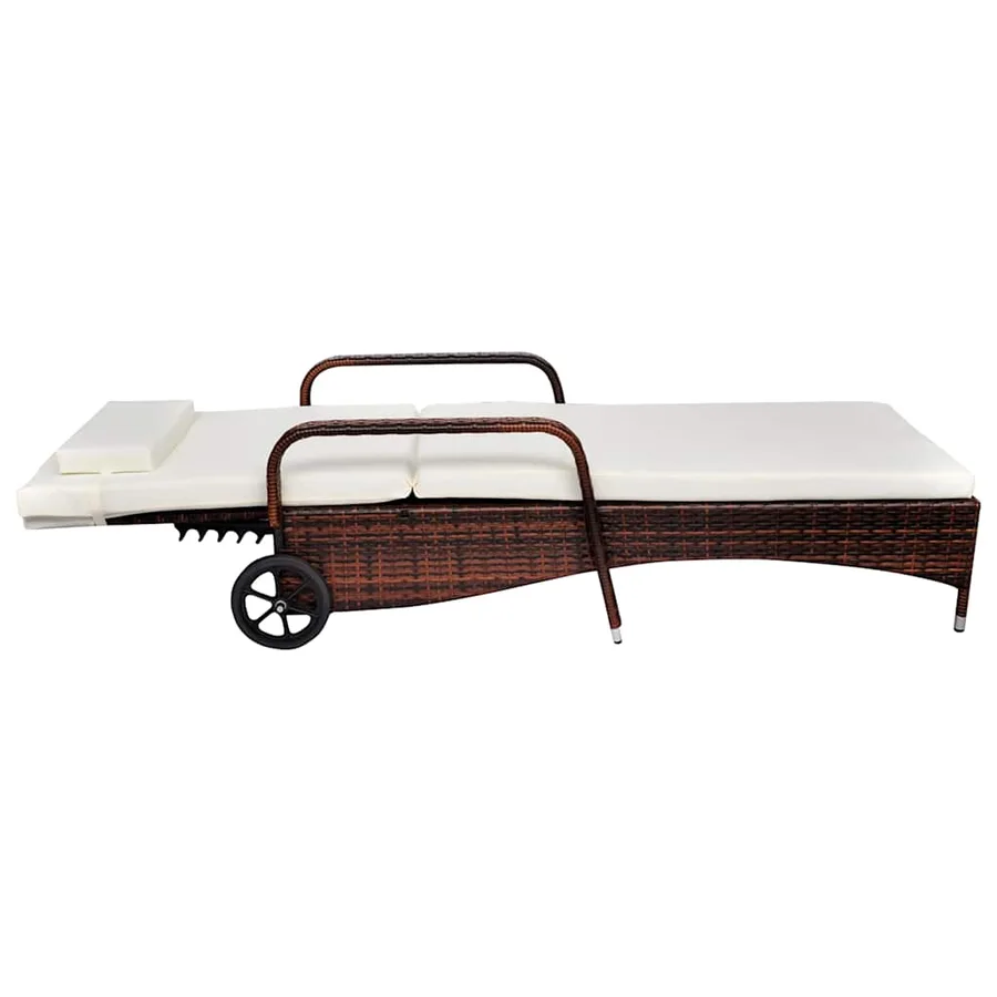 Chaise longue avec coussin et roues Résine tressée Noir - 32