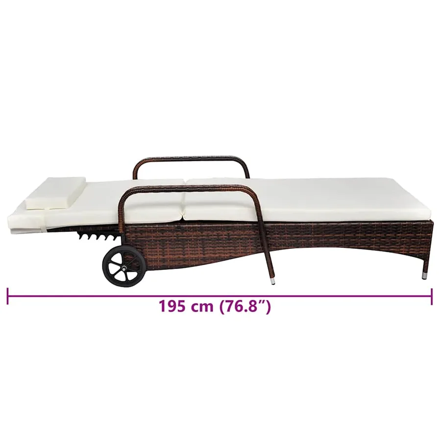 Chaise longue avec coussin et roues Résine tressée Noir - 34