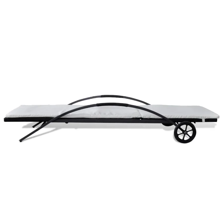 Chaise longue avec coussin et roues Résine tressée Noir - 4