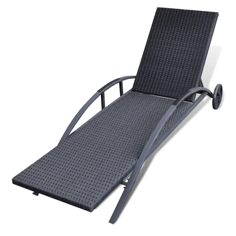 Chaise longue avec coussin et roues Résine tressée Noir - 5