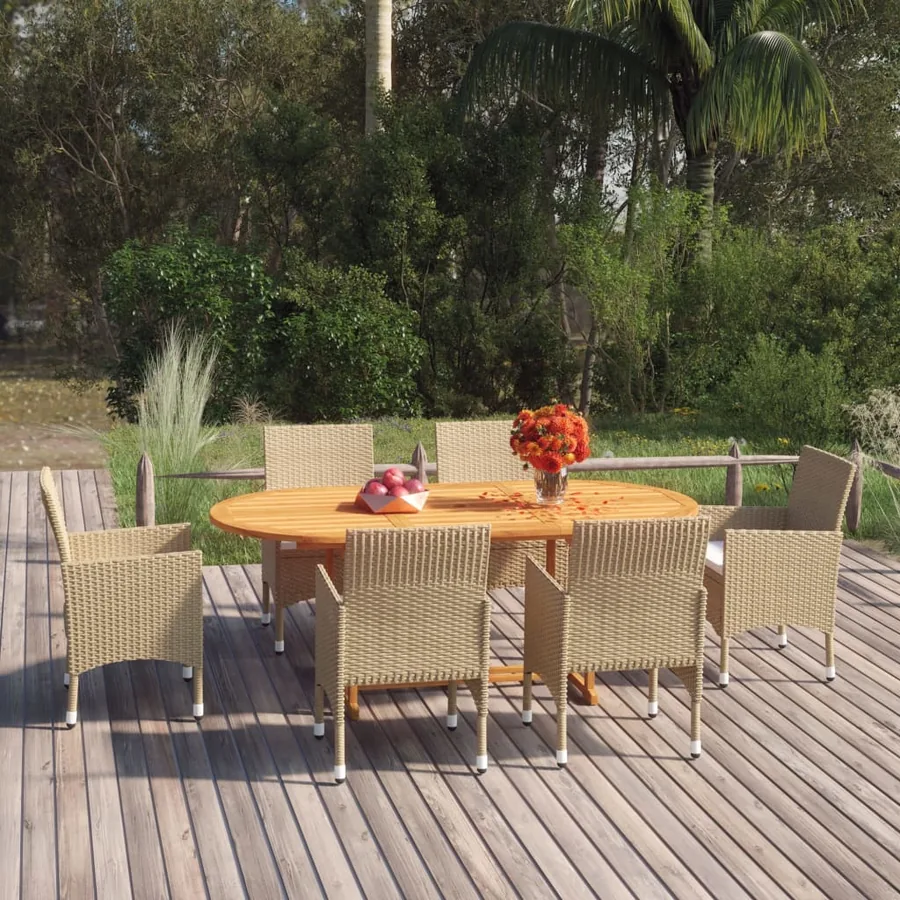 Ensemble à manger de jardin 7 pcs Résine tressée Beige