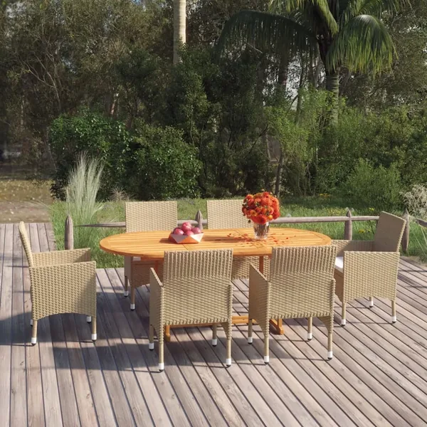 Ensemble à manger de jardin 7 pcs Résine tressée Beige