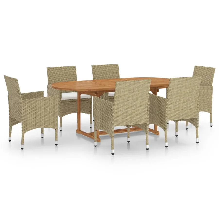Ensemble à manger de jardin 7 pcs Résine tressée Beige - 2