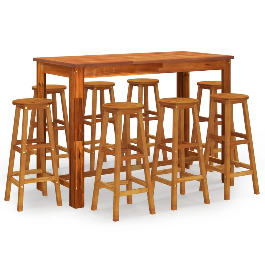 Ensemble de bar de jardin 9 pcs Bois d'acacia solide - 2