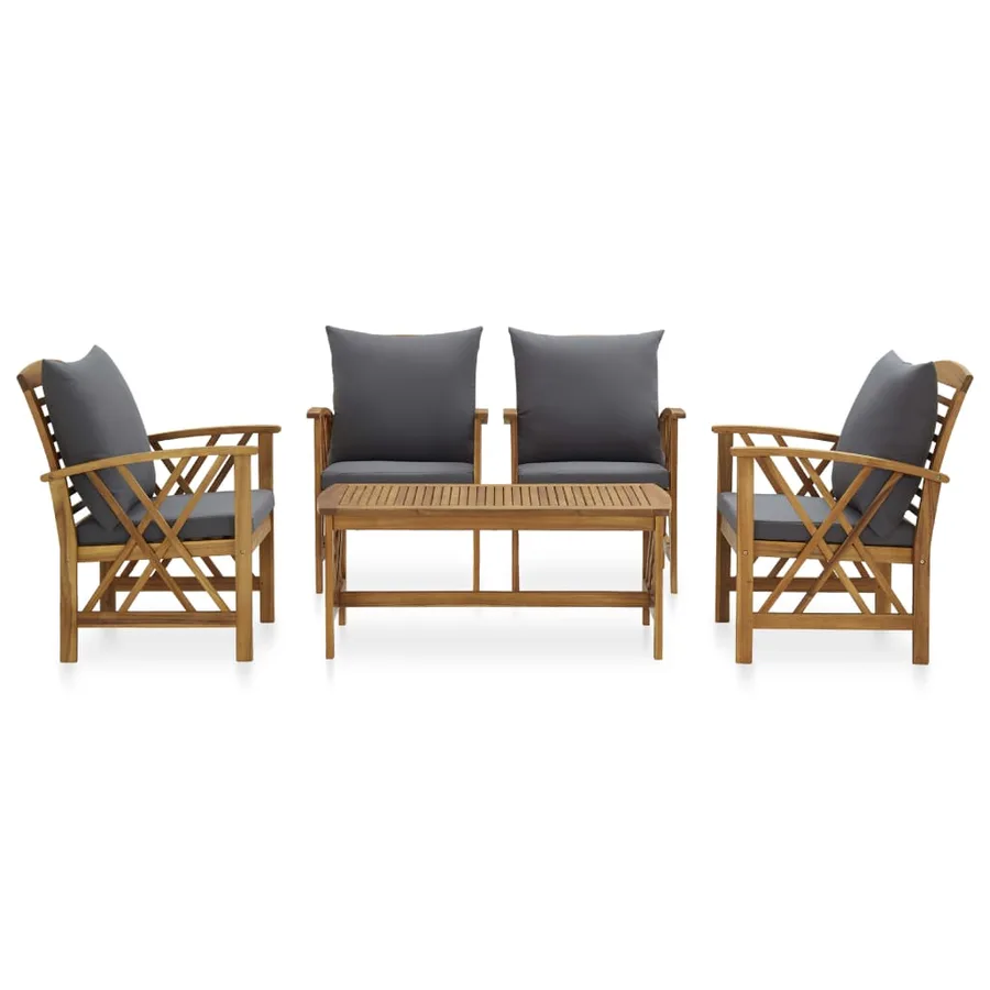 Salon de jardin 5 pcs avec coussins Bois d'acacia solide - 2