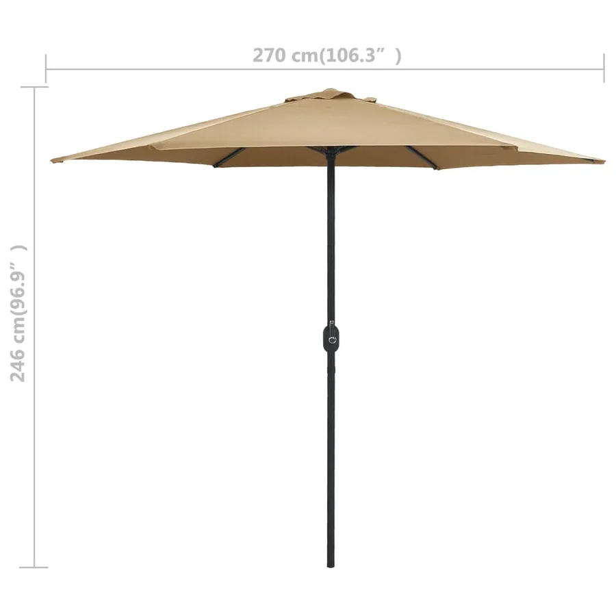 Parasol de jardin et mât en aluminium 270x246 cm Taupe - 7