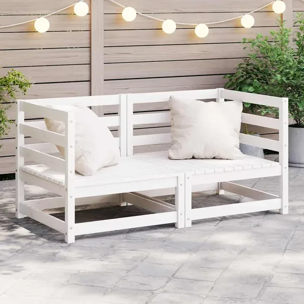 Canapés d'angle de jardin 2 pcs blanc bois de pin massif