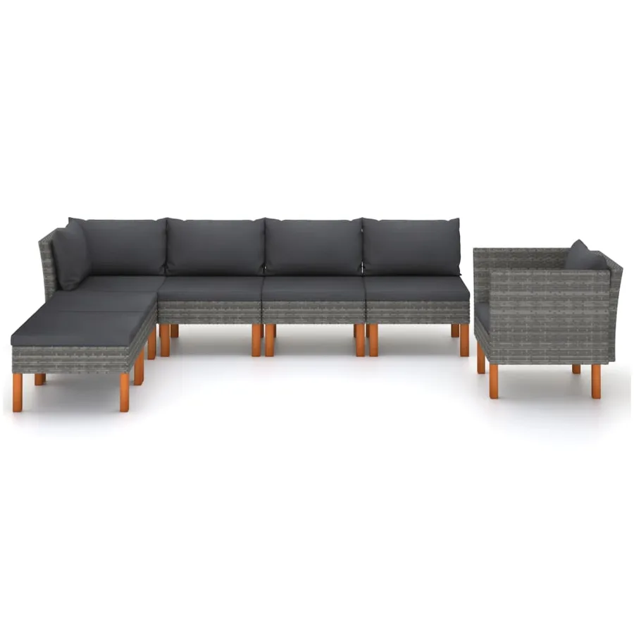 Salon de jardin 7 pcs Résine tressée et bois d'eucalyptus Gris - 2