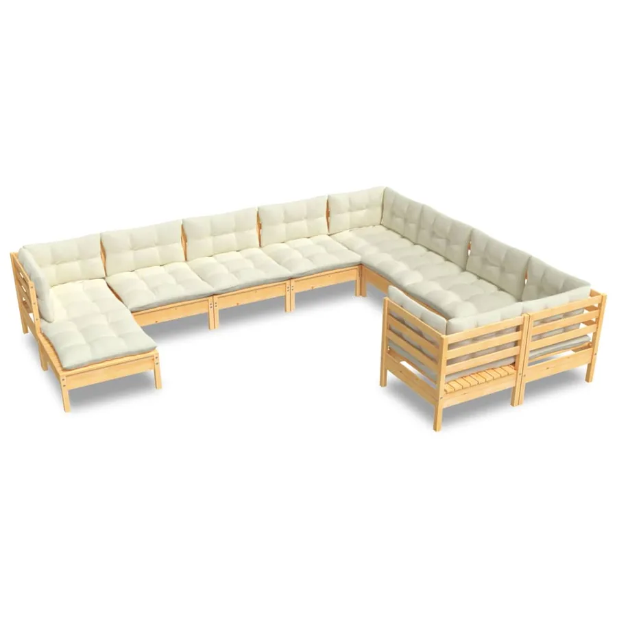 Salon de jardin 10 pcs avec coussins crème Bois de pin - 2