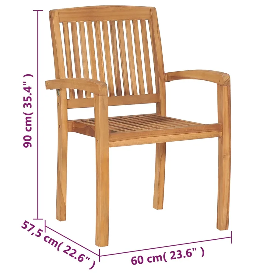 Chaises de jardin empilables avec coussins lot de 4 Teck solide - 12