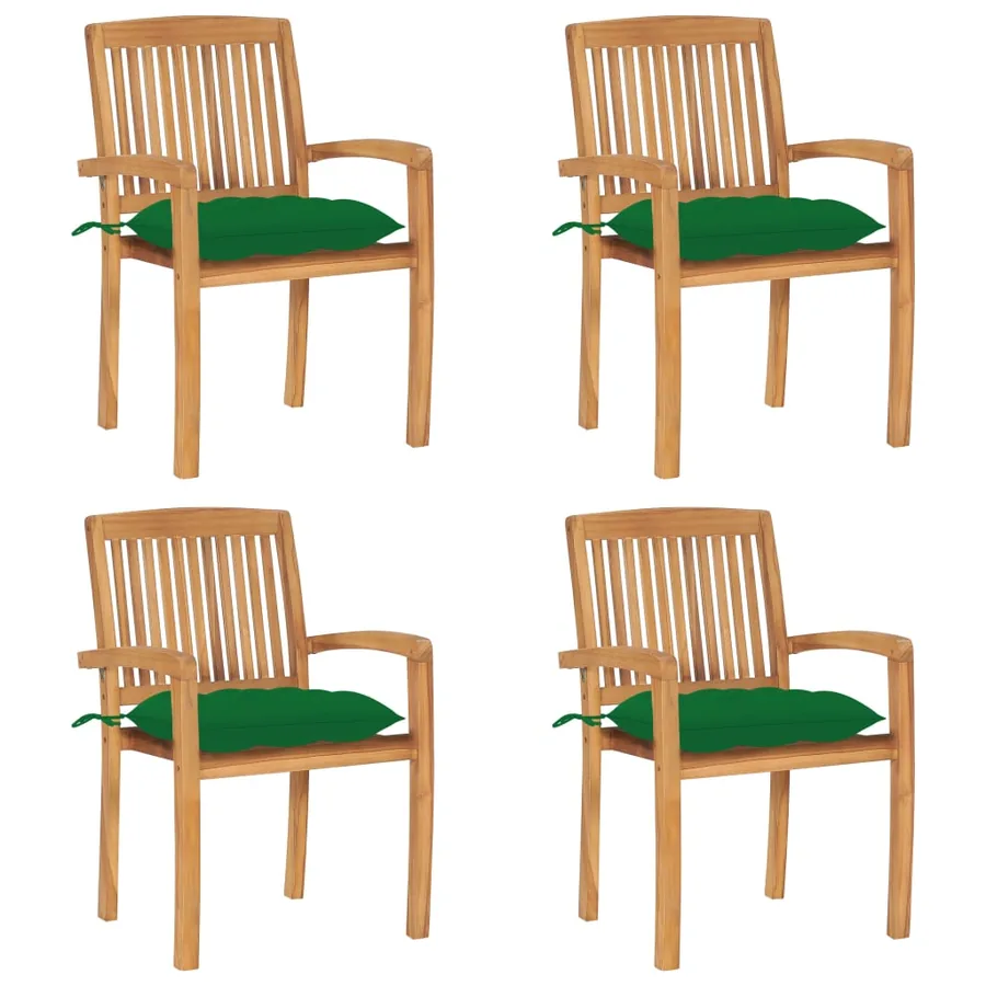 Chaises de jardin empilables avec coussins lot de 4 Teck solide - 14