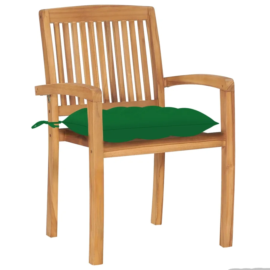 Chaises de jardin empilables avec coussins lot de 4 Teck solide - 16