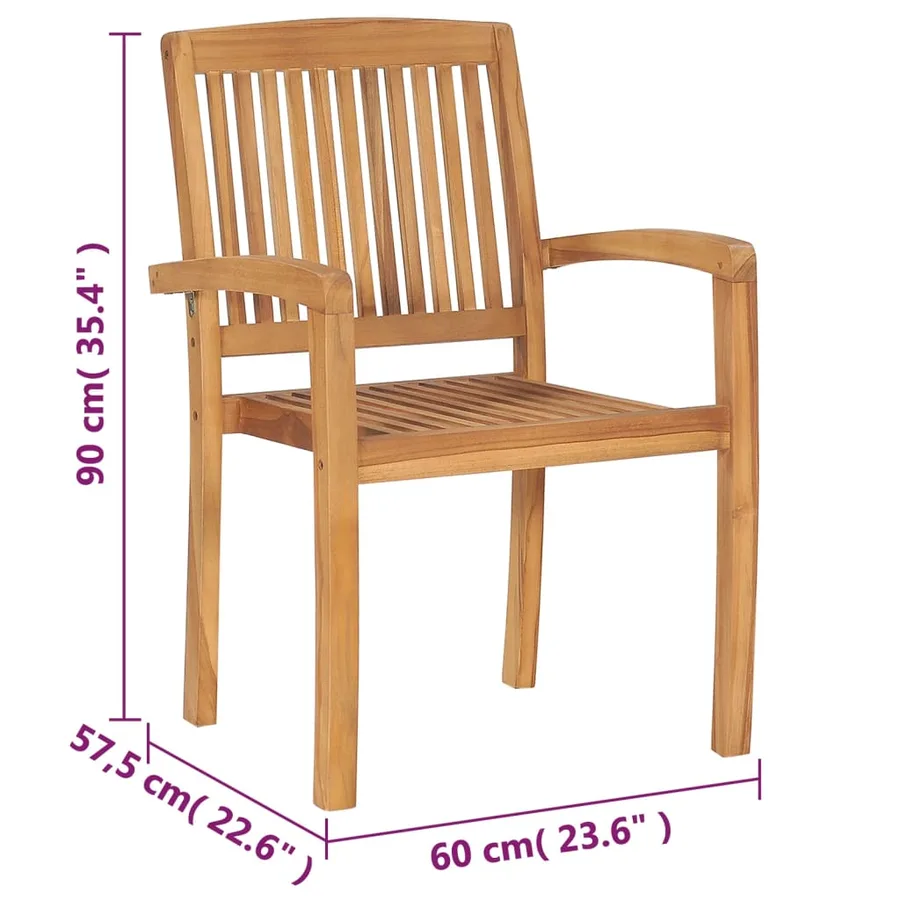 Chaises de jardin empilables avec coussins lot de 4 Teck solide - 25