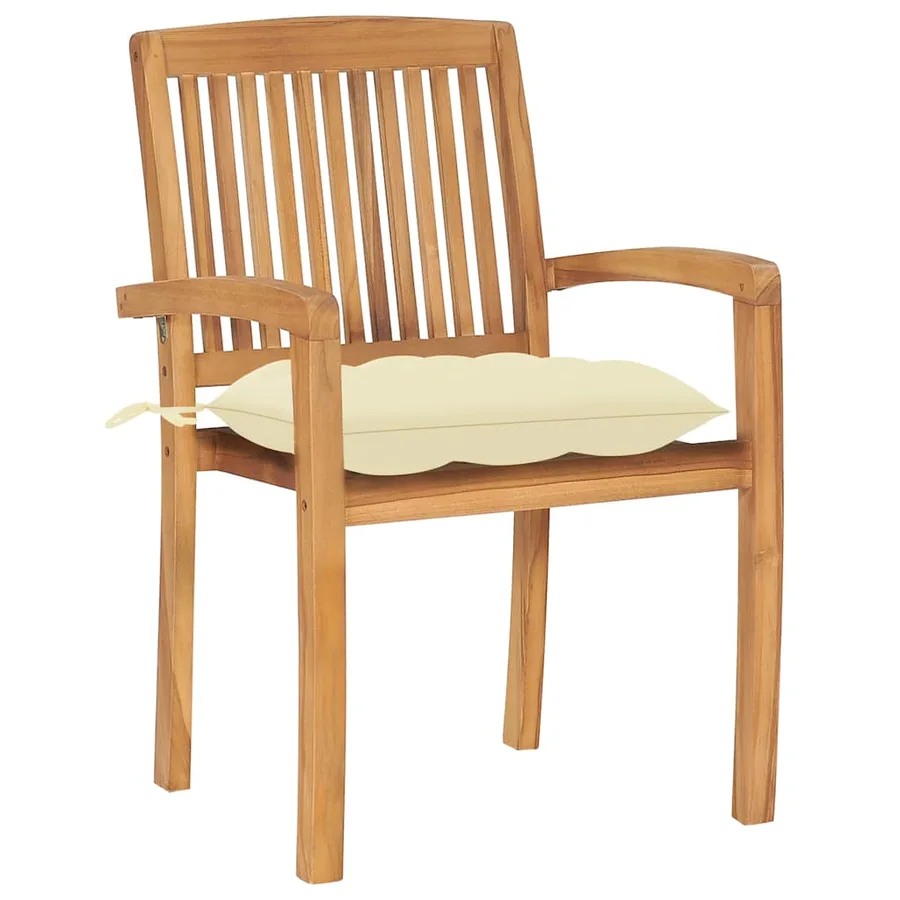 Chaises de jardin empilables avec coussins lot de 4 Teck solide - 3