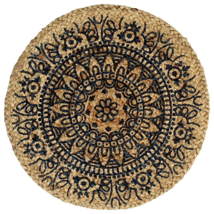 Napperons 4 pcs Bleu foncé 38 cm Rond Jute - 2