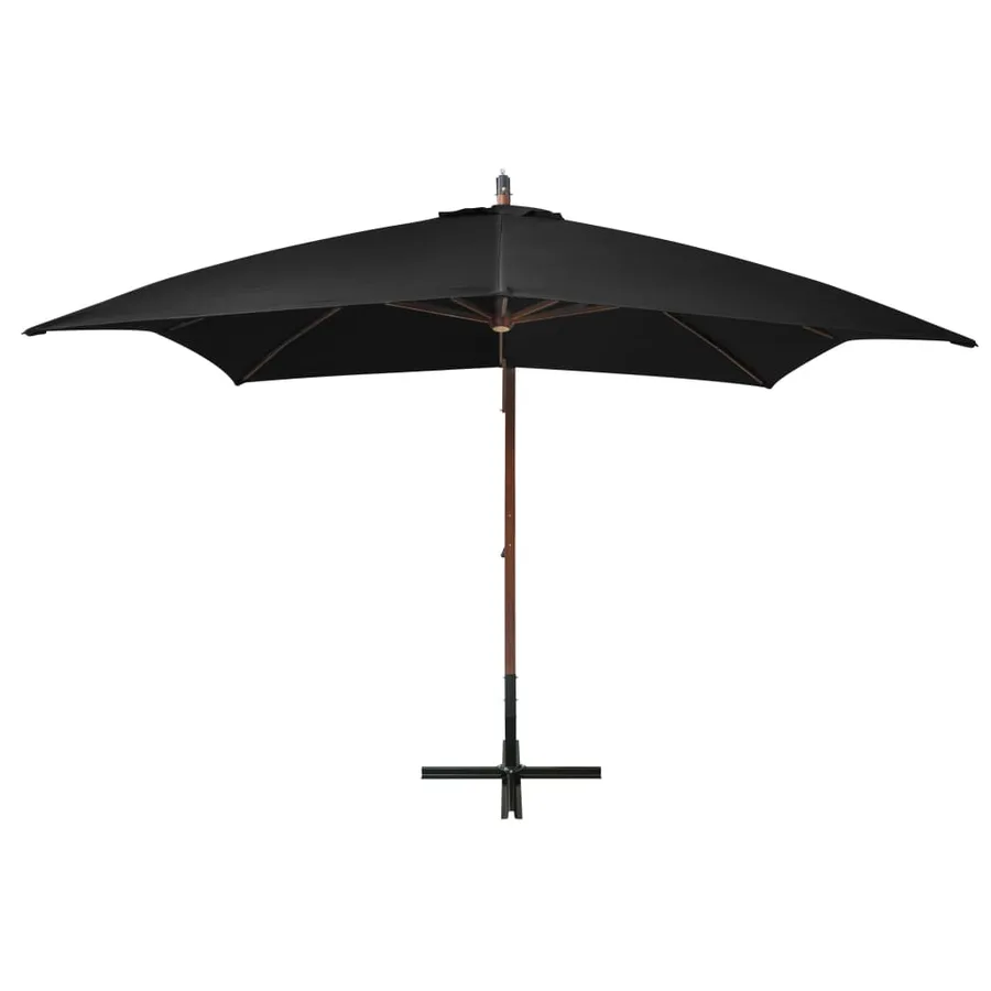 Parasol de jardin suspendu avec mât noir bois de sapin massif - 2