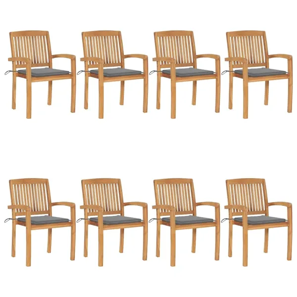 Chaises de jardin empilables avec coussins lot de 8 Teck solide
