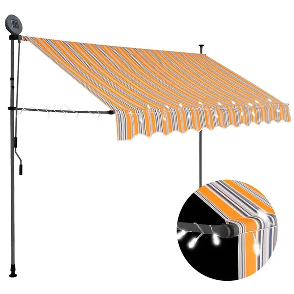 Auvent manuel rétractable avec LED 250 cm Jaune et bleu
