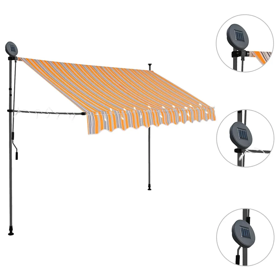 Auvent manuel rétractable avec LED 250 cm Jaune et bleu - 3